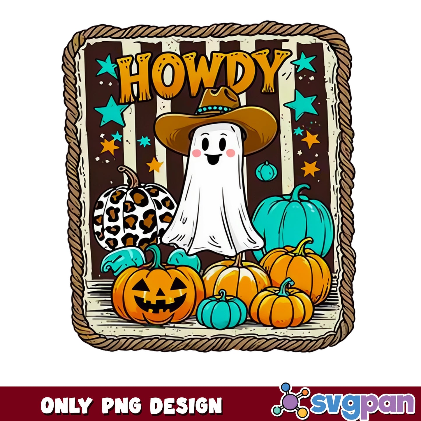 Howdy Ghost Halloween PNG, Western Cowboy Ghost PNG, Pumpkin Halloween PNG