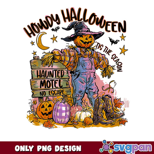 Howdy Halloween Scarecrow PNG, Haunted Motel PNG, Fall PNG