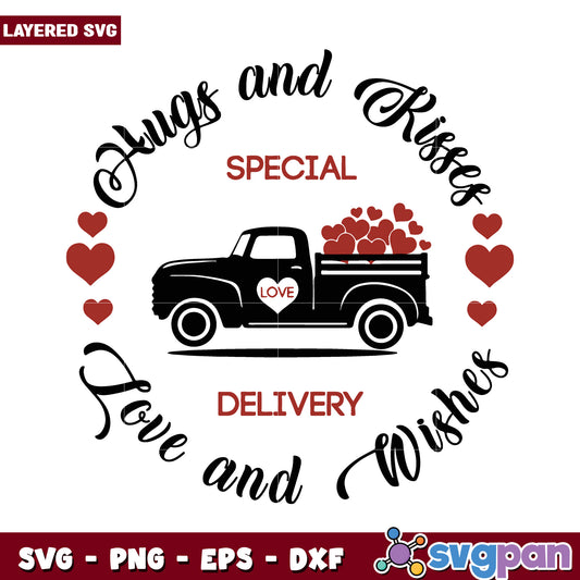 Hugs and Kisses Special Delivery, Love and Wishes SVG Design