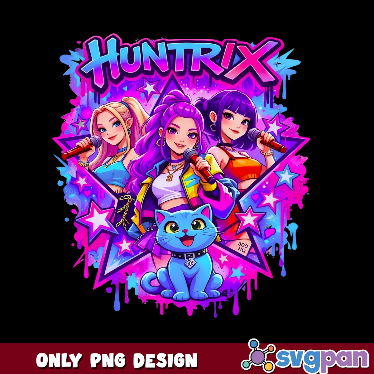Huntrix Kpop Girl Group PNG, Pop Star Band PNG, Cute Cat PNG