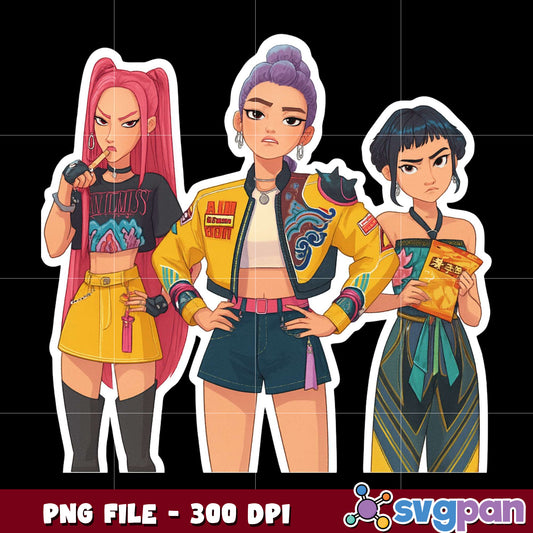 Huntrix annoyed png, kpop animation png, emotional expression png
