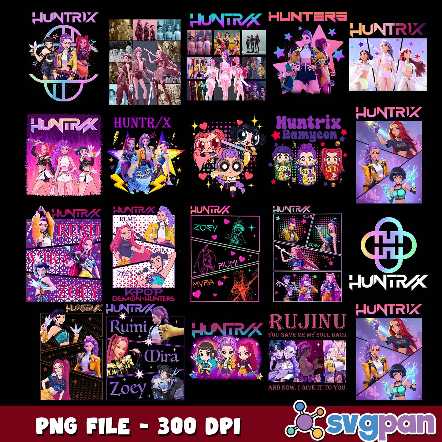 Huntrix band poster png bundle