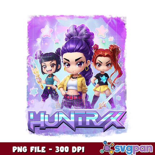 Huntrix chibi girl png, cute anime png, cartoon style png