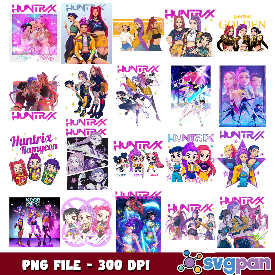 Huntrix collection design png bundle, kpop huntrix png, huntrix rameyo ...