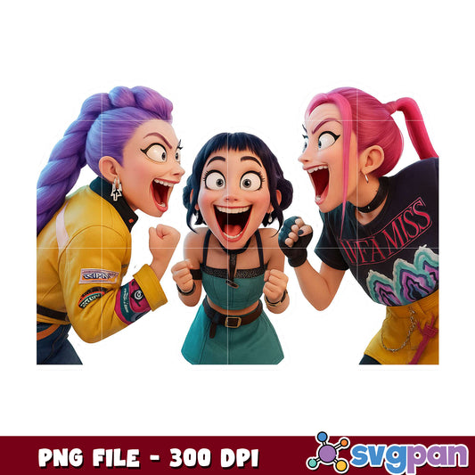 Huntrix excited design png, joyful anime png, cute character png