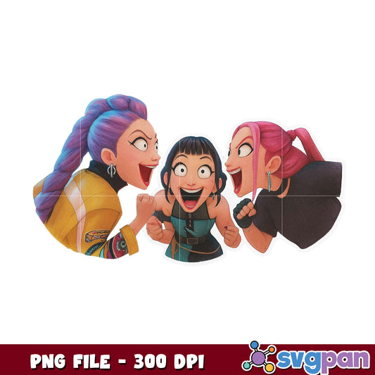 Huntrix excited png, kpop artist png, kpop cartoon characters png