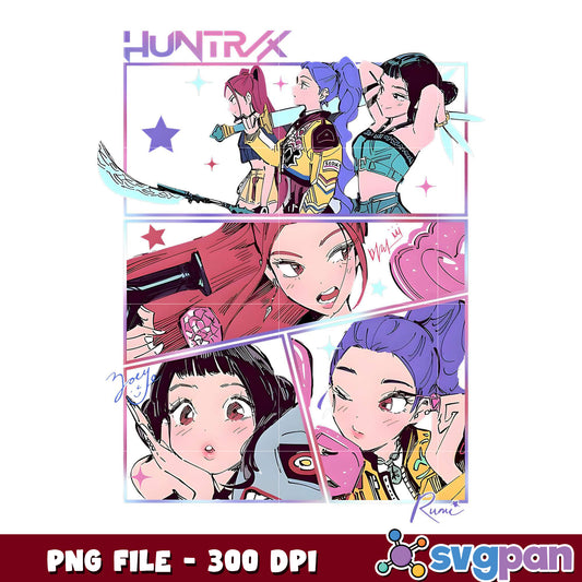 Huntrix girls design png, kpop artist png, kpop cartoon characters png