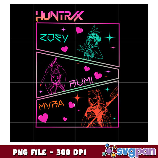 Huntrix girls png, kpop band png, netflix cartoon png