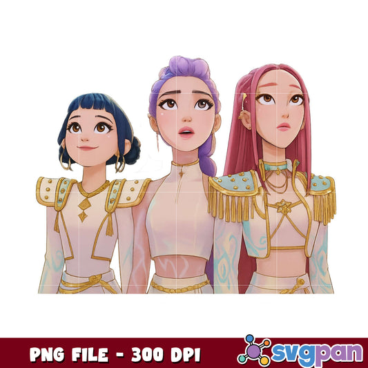 Huntrix look up design png, huntrix and saja png, kpop band png