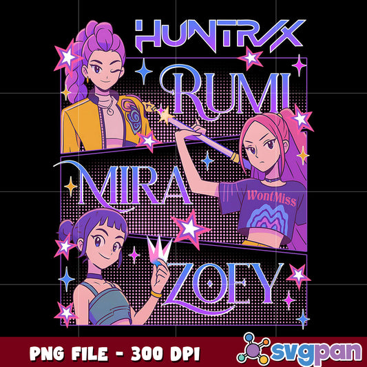 Huntrix members design png, huntrix and saja png, kpop band png