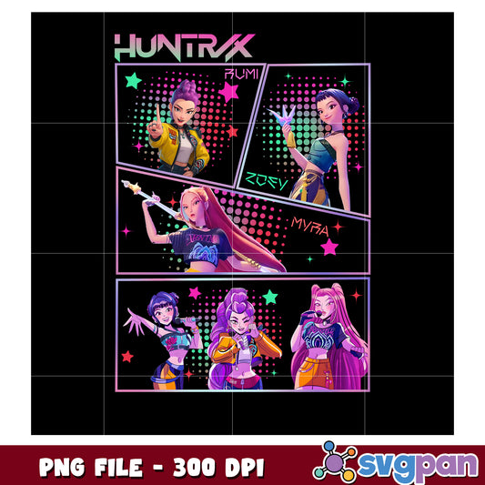 Huntrix team members png, kpop band png, netflix cartoon png
