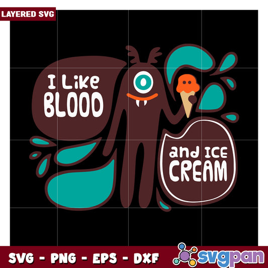 I Like Blood and Ice Cream Fun Illustration for SVG Design