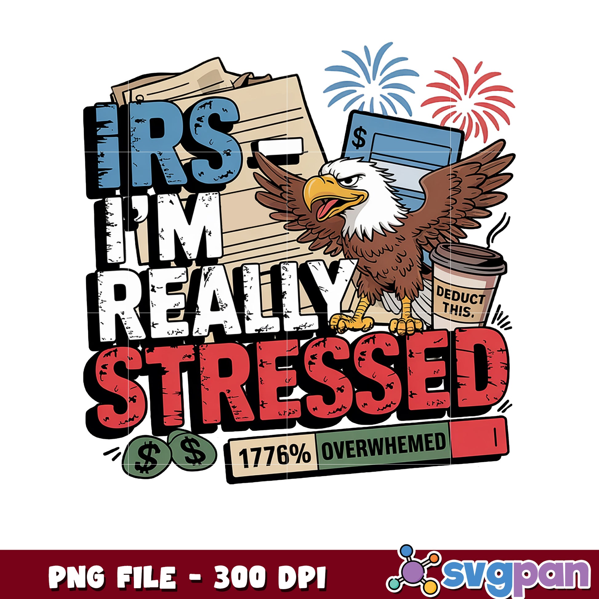 IRS Stressed Eagle PNG Design 300 DPI