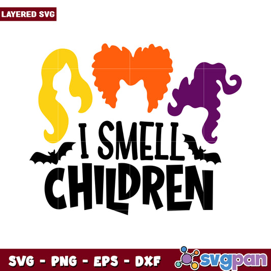 I Smell Children Halloween SVG Design, Colorful Hair and Bat Graphic