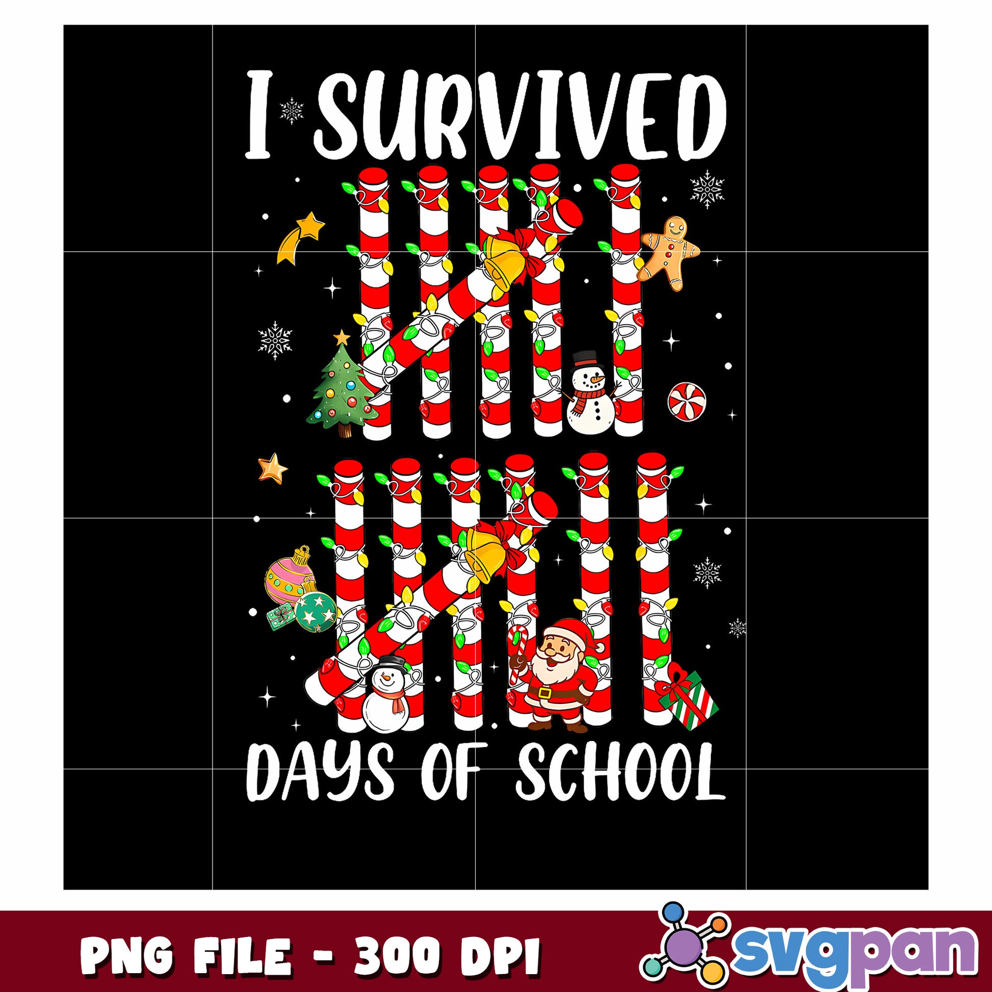 I Survived 67 Days Of School Xmas Candy Cane png, christmas png, christmas tree png