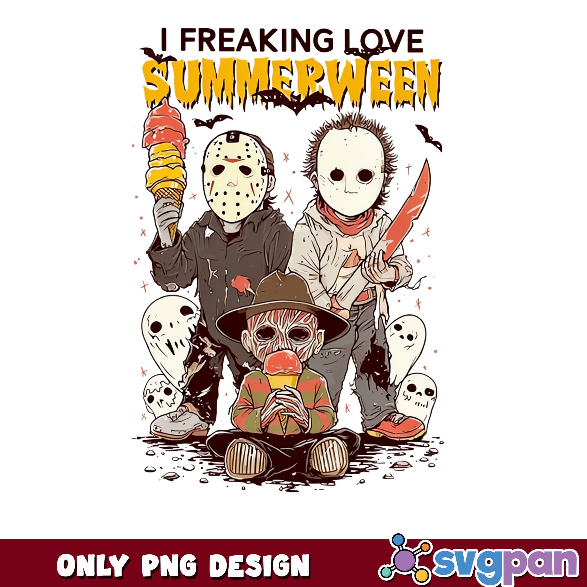 I Freaking Love Summerween PNG, Horror Characters PNG, Halloween PNG