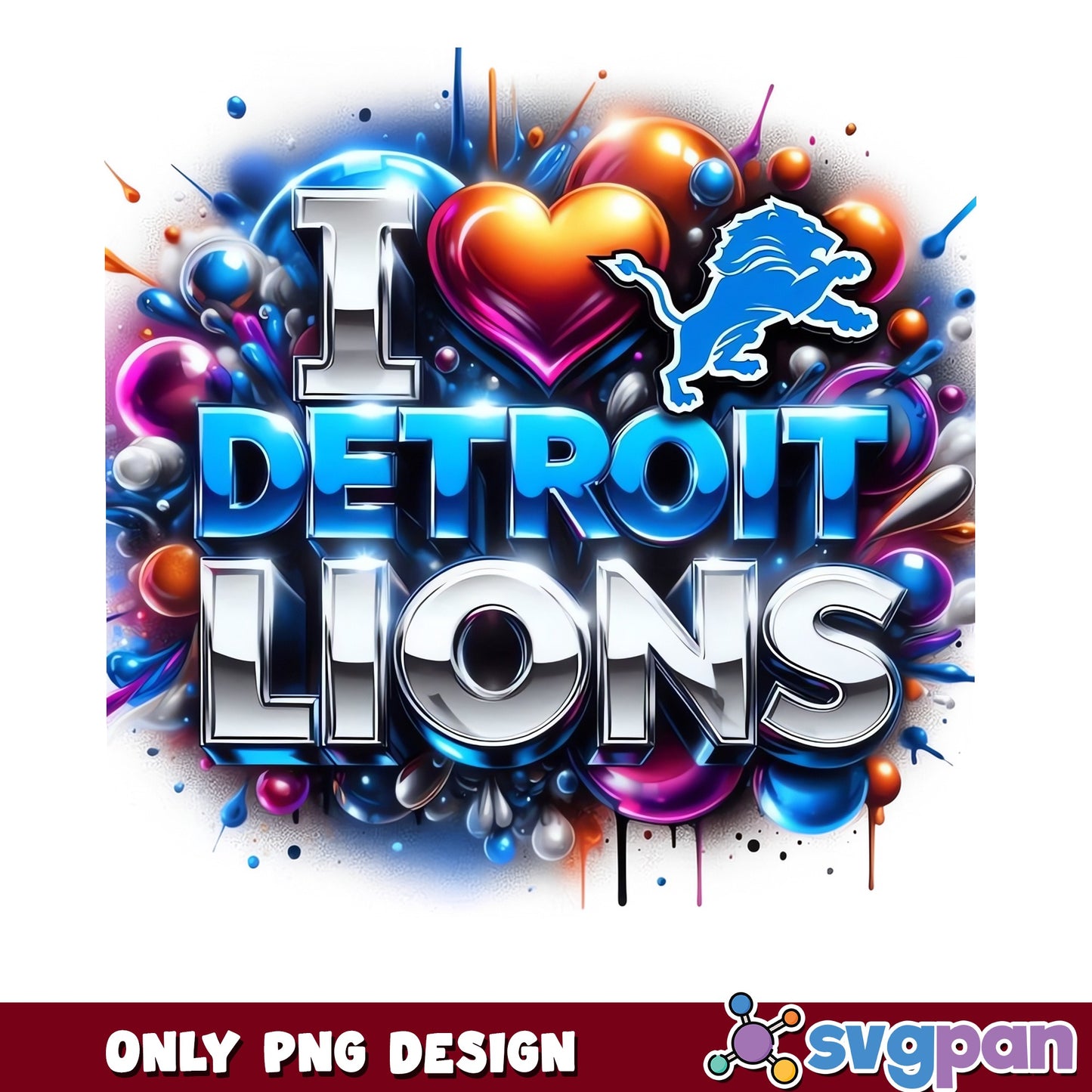 I Love Detroit Lions PNG, NFL Football Fan Gift, Lions Team PNG