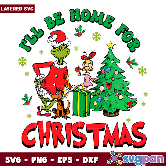 I'll be home for christmas svg, disney charatcers svg, christmas cartoon​ svg
