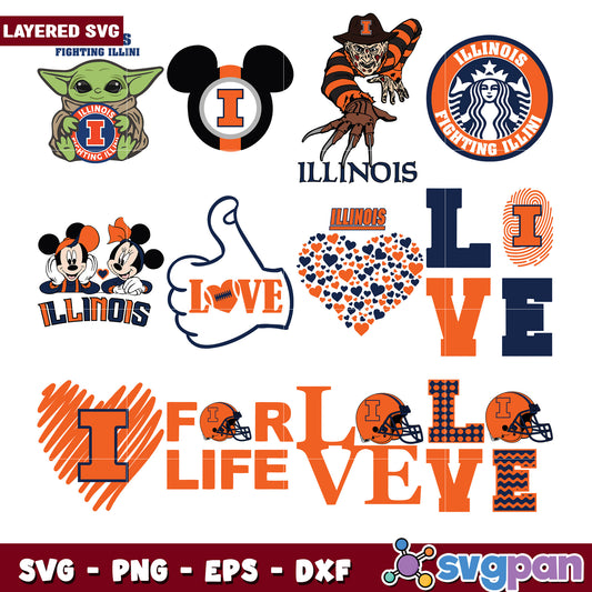 Illinois Fighting Illini SVG Bundle for Crafts Design