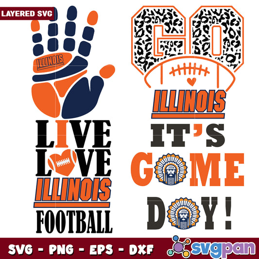 Illinois Football SVG Bundle Game Day Designs