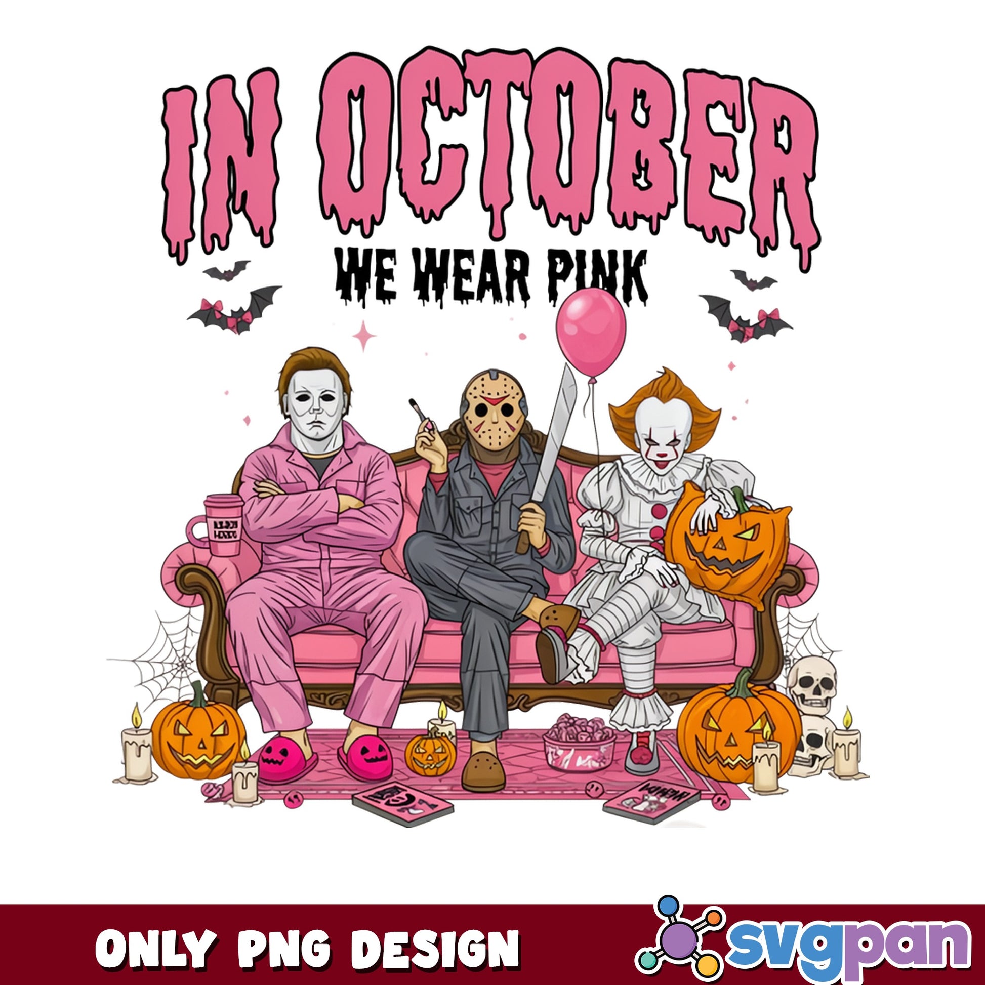 In October We Wear Pink Halloween PNG, Horror PNG, Halloween PNG