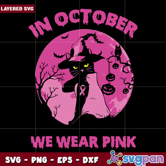 In october we wear pink svg, halloween holiday svg, halloween characters svg