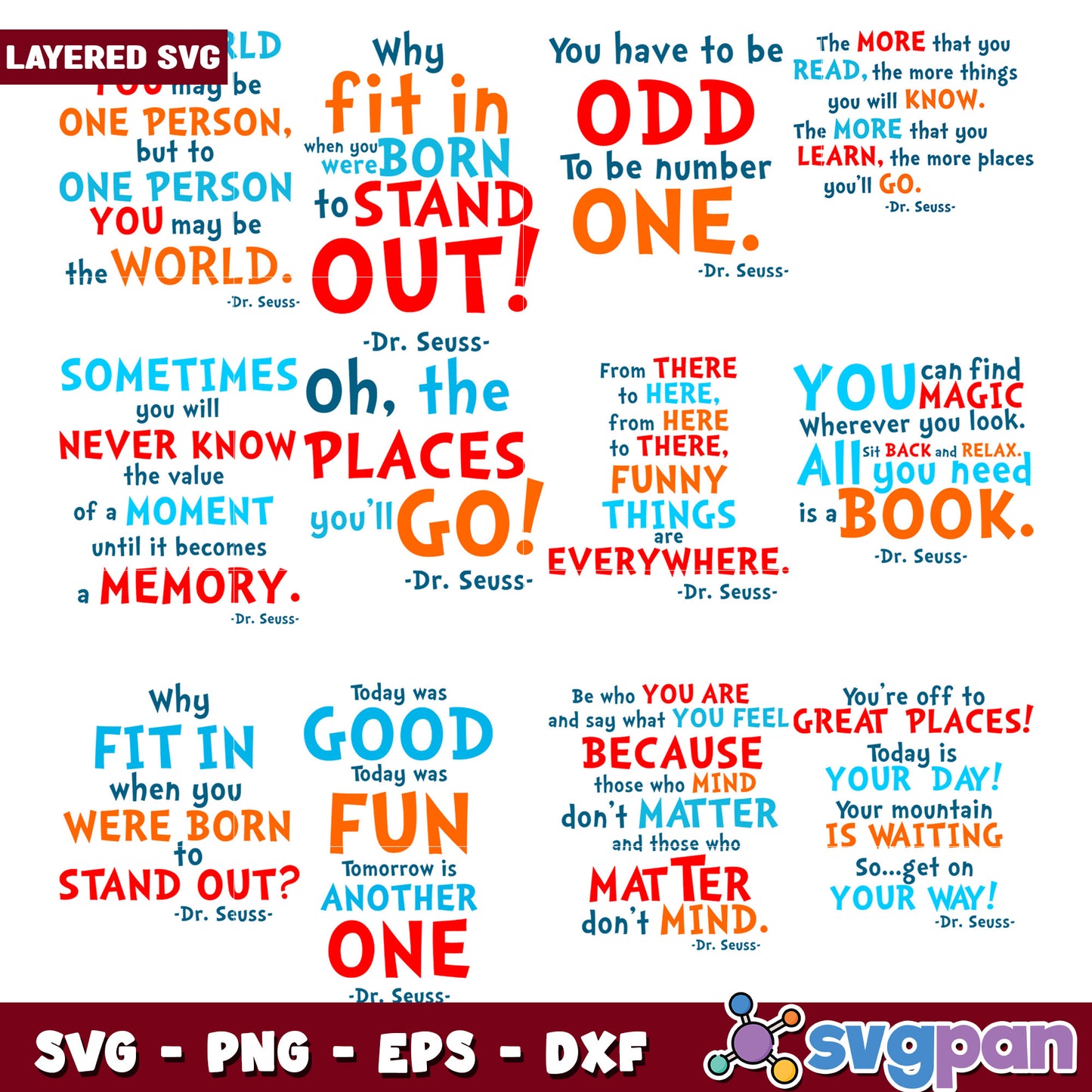 Inspirational Dr Seuss Quote SVG Bundle for Creative Use
