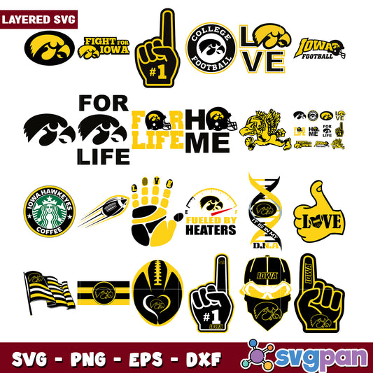 Iowa Hawkeyes SVG Bundle Layered Designs