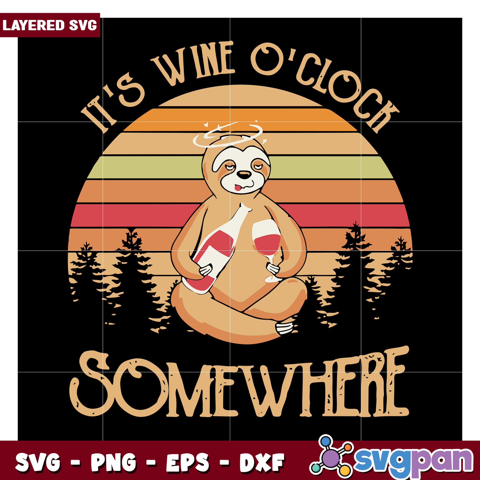 It's Wine O'Clock Sloth SVG Design for Fun Decor, Perfect for Crafting