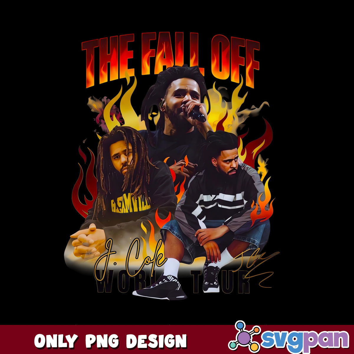 J Cole Rap Vintage PNG, The Fall Off World Tour, Hip Hop PNG