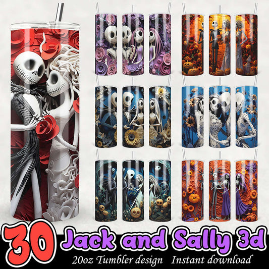Jack & Sally 3D Tumbler Designs PNG