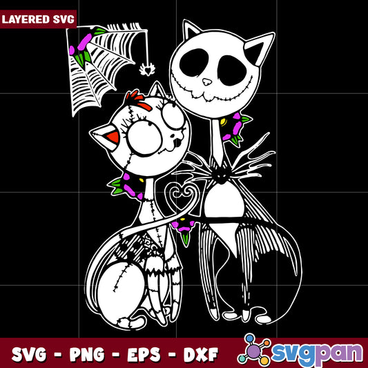 Jack and sally cat halloween svg, halloween candy svg, scary characters svg