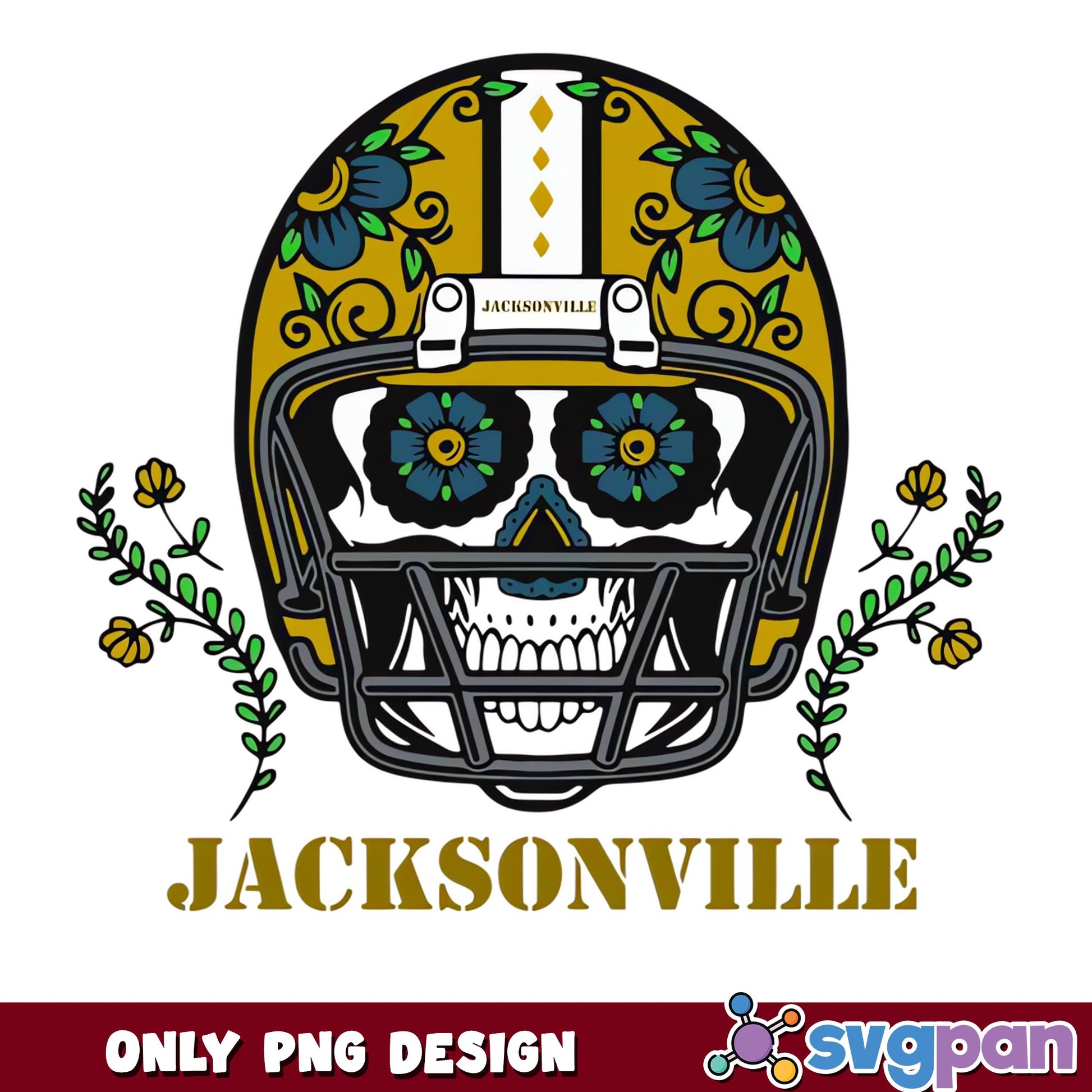 Jacksonville Sugar Skull Football Helmet PNG, Jaguars PNG