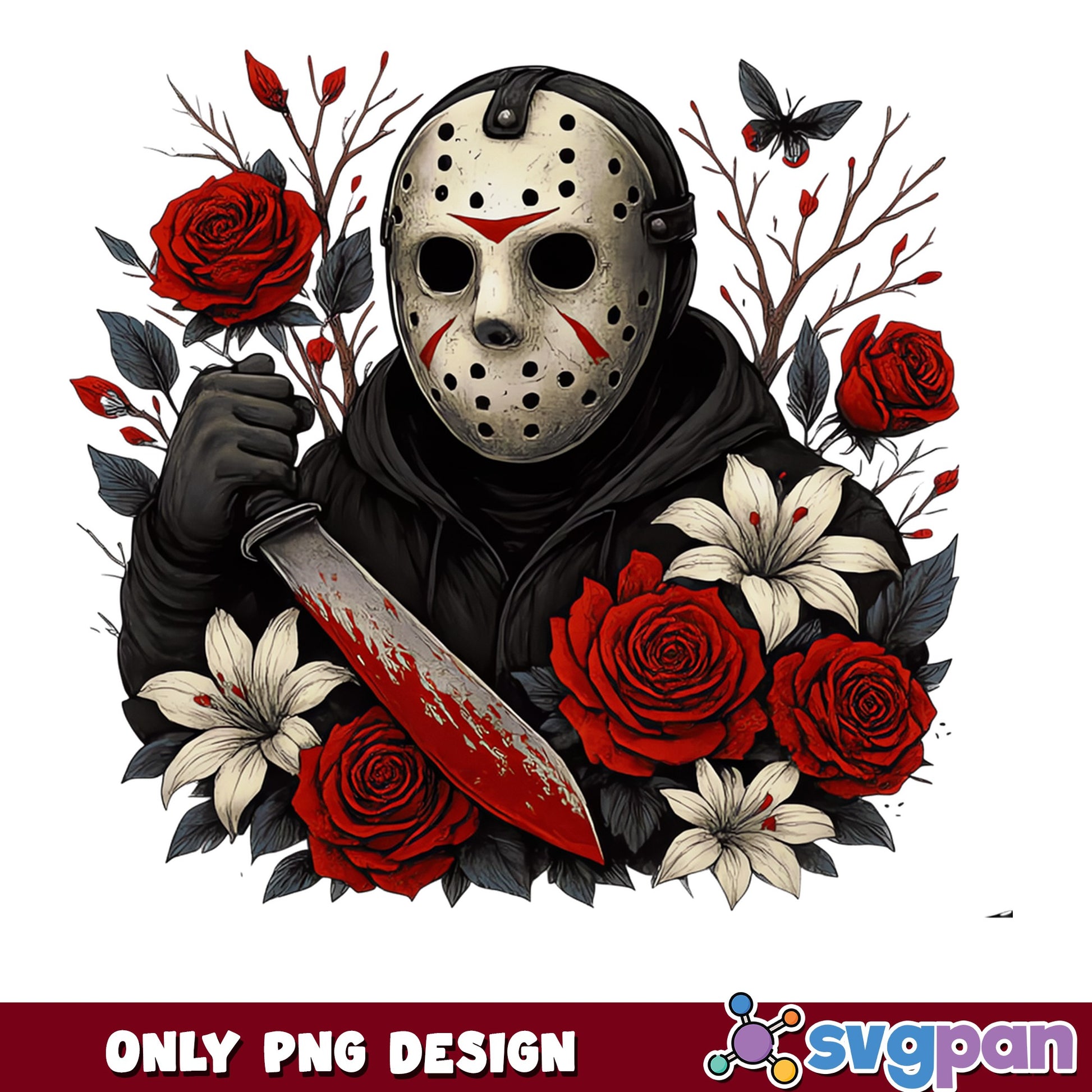 Jason Voorhees Floral Horror PNG, Halloween PNG, Friday 13th PNG
