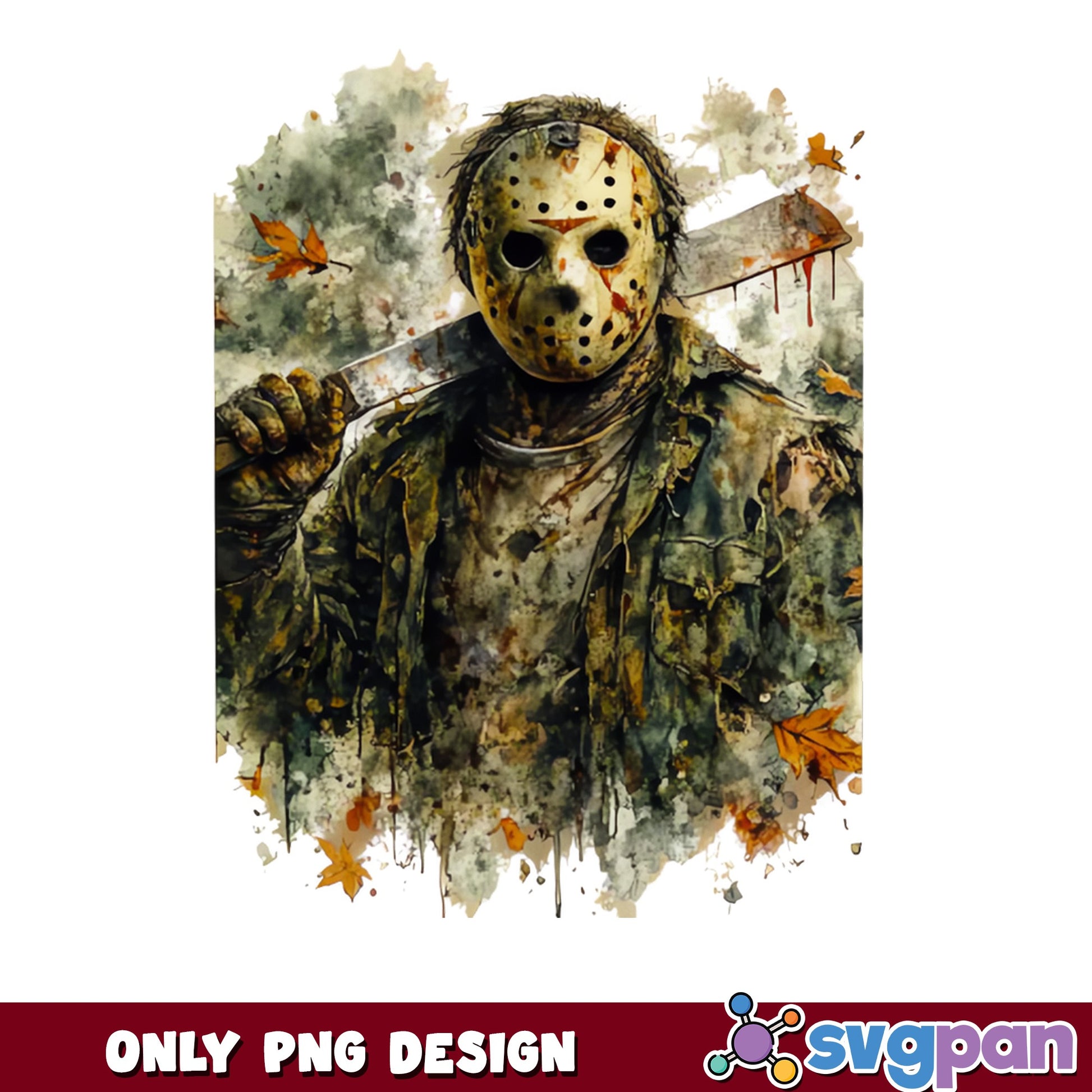 Jason Voorhees Watercolor PNG, Horror Halloween PNG, Friday The 13th PNG