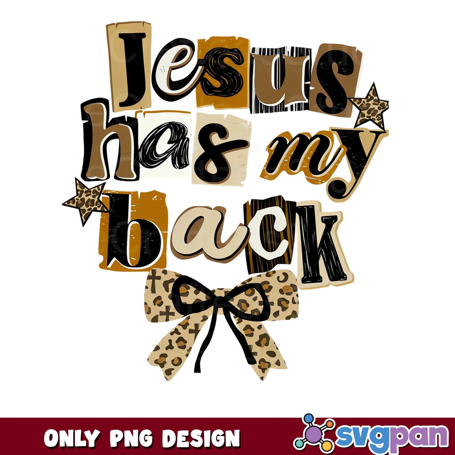 Jesus Has My Back PNG, Leopard Christian Faith PNG, Coquette Bow PNG