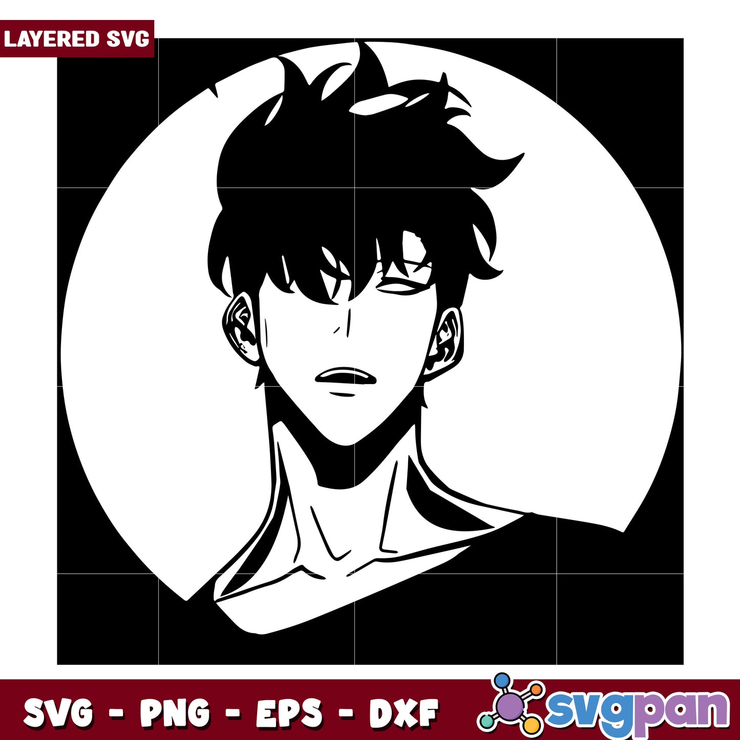 Jinwoo face illustration svg, solo leveling toys svg, solo leveling anime svg