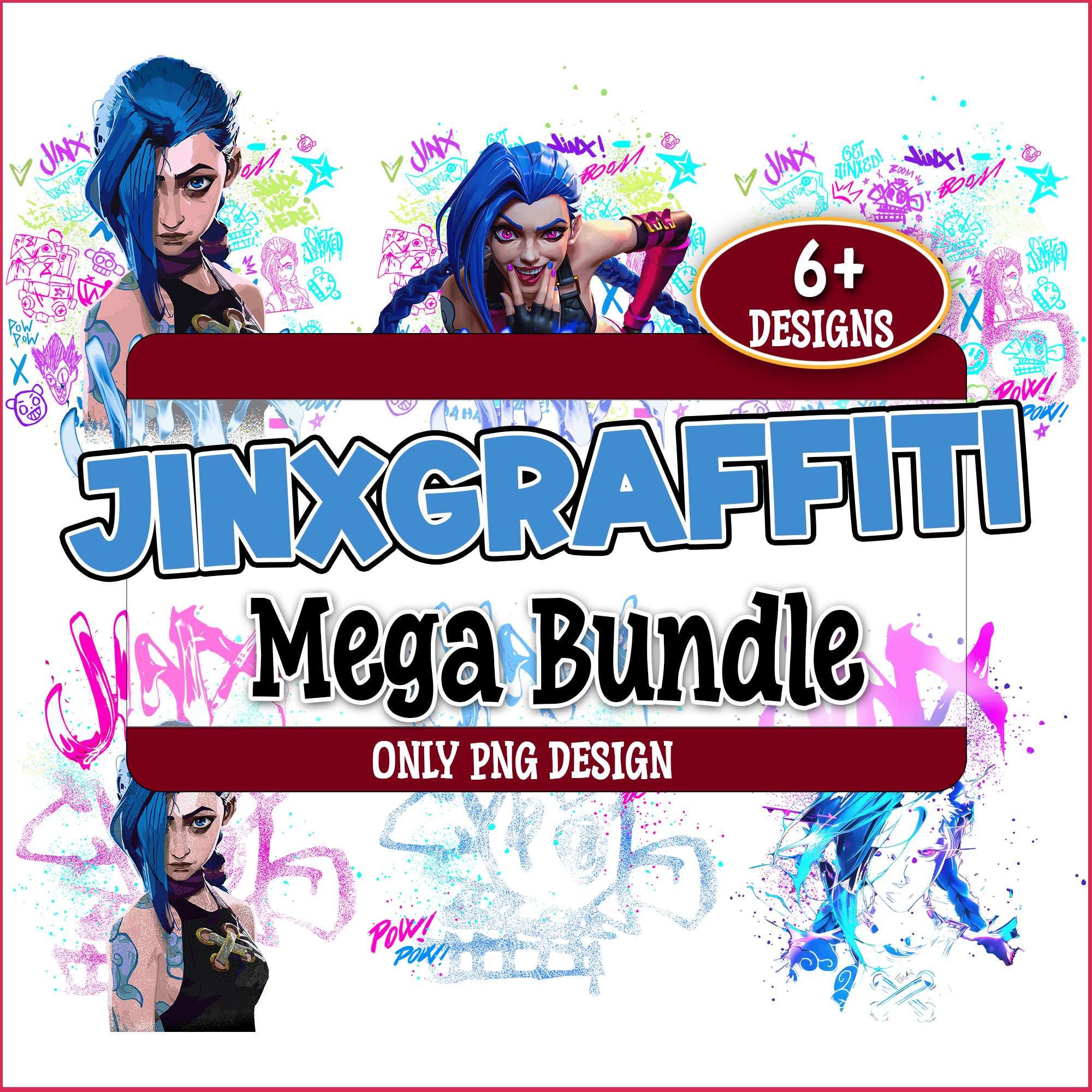 Jinx graffiti design PNG bundle, jinx arcane png, jinx league of legen ...