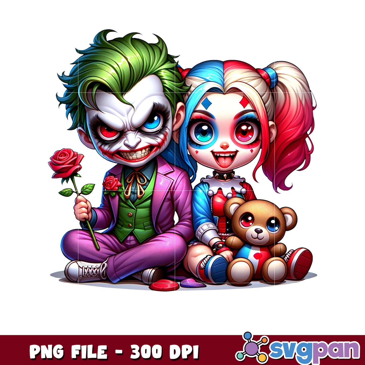 Joker and Harley Quinn illustration for decor, vibrant colors and fun
