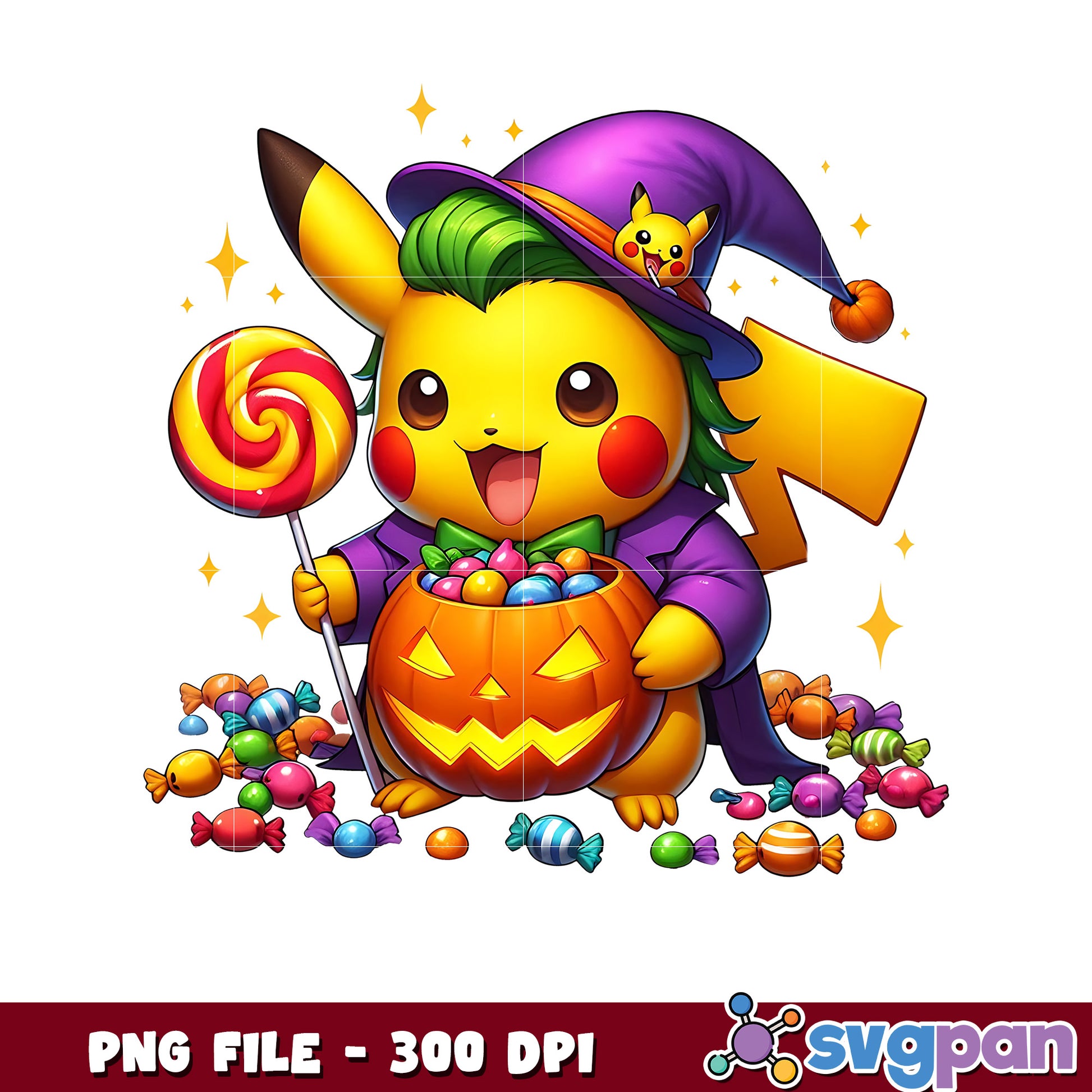 Joker pikachu candy png, happy halloween png, halloween pokemon​ ​png
