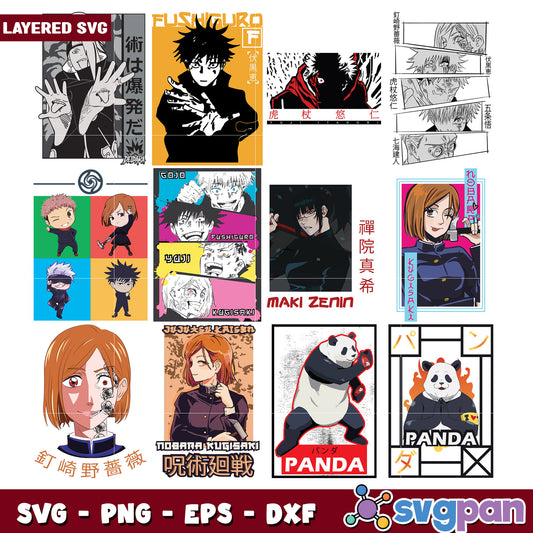 Jujustu Kaisen SVG Bundle Characters & Pandas