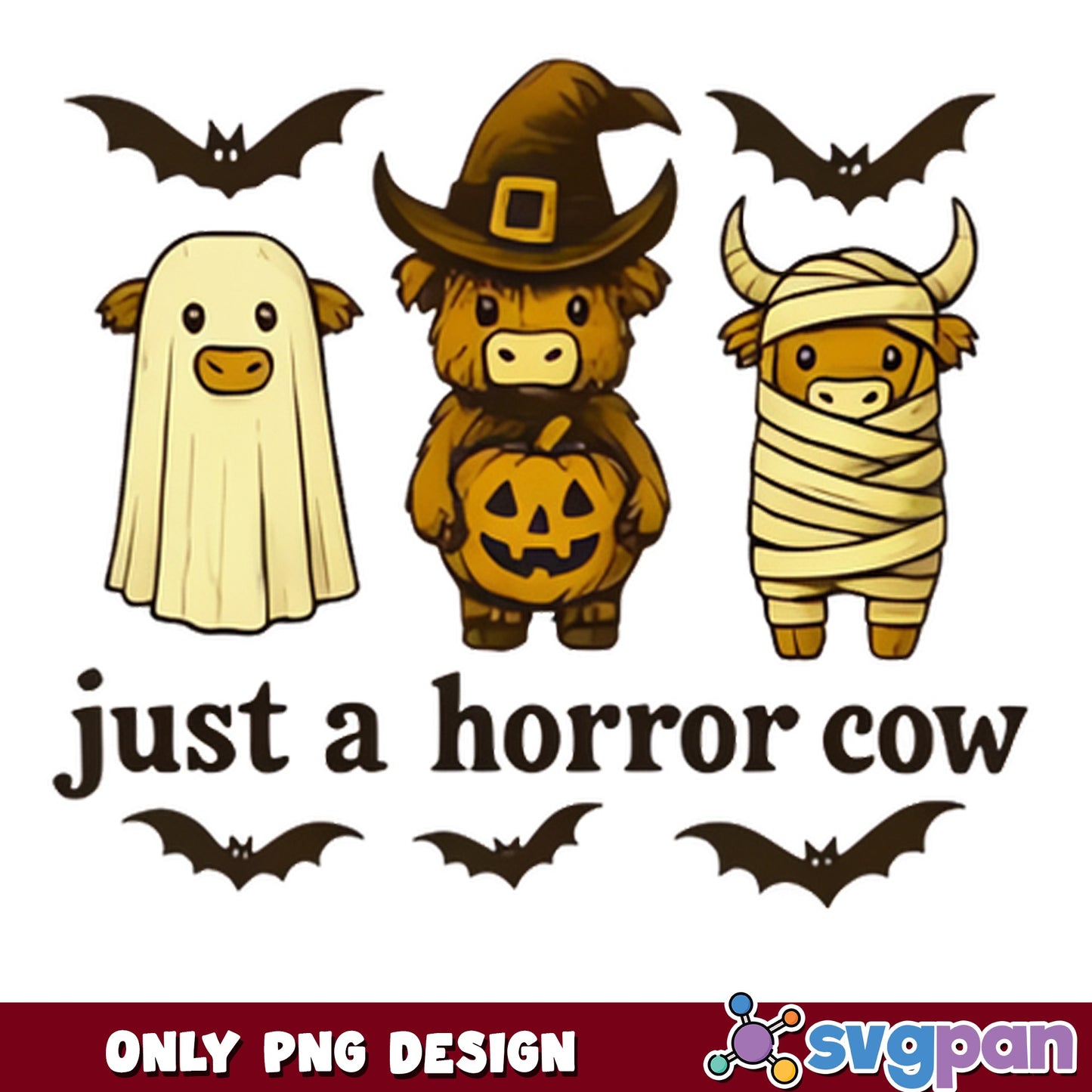 Just A Horror Cow PNG, Halloween Highland Cow PNG, Spooky PNG