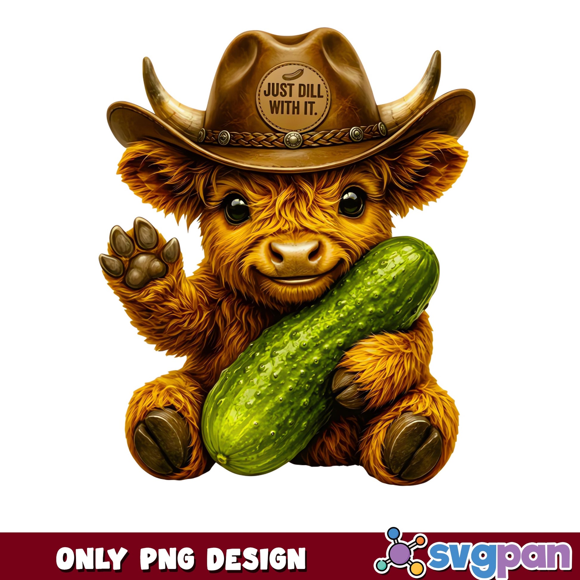 Just Dill With It Highland Cow PNG, Funny Cow PNG, Pickle PNG