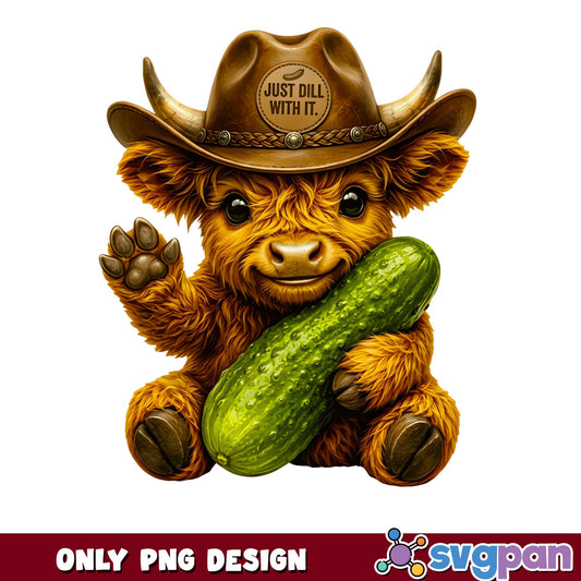 Just Dill With It Highland Cow PNG, Funny Cow PNG, Pickle PNG
