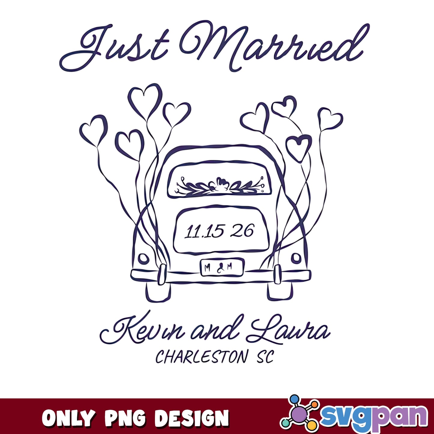 Just Married Wedding Car PNG, Newlywed Couple PNG, Wedding Gift PNG