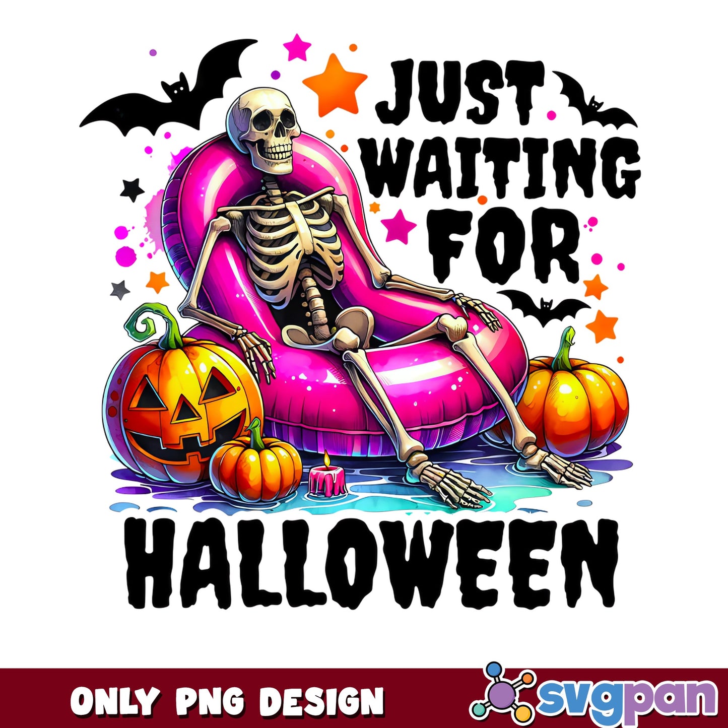 Just Waiting For Halloween Skeleton PNG, Funny Skeleton PNG, Halloween PNG