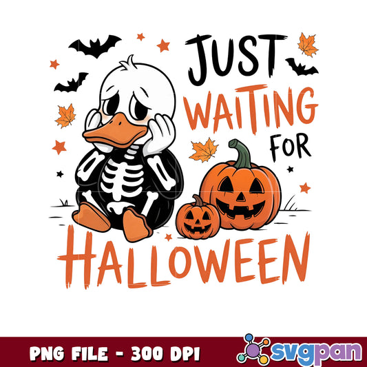 Just waiting for halloween cute goose png, trick or treat png, halloween cartoon ​png