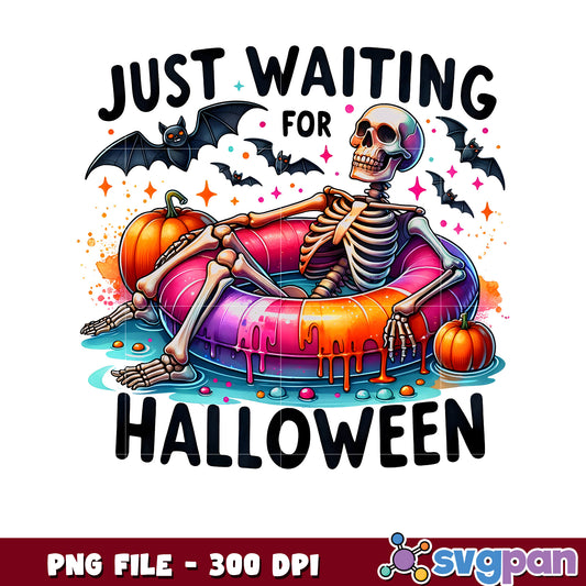 Just waiting for halloween skeleton png, trick or treat png, halloween cartoon ​png