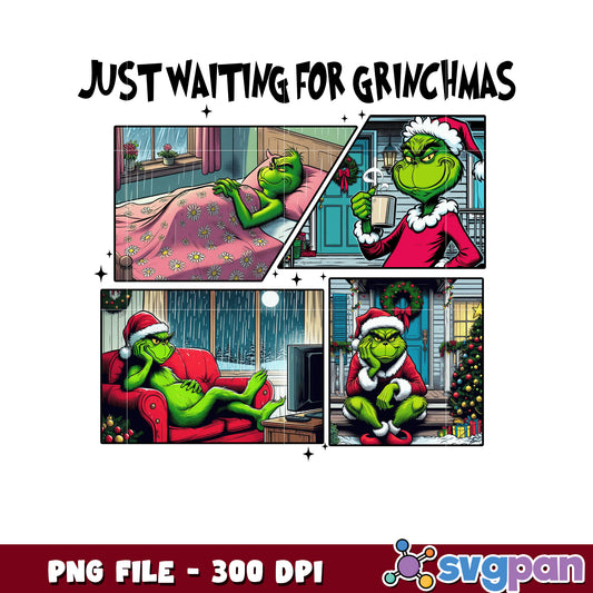 Just waiting fro christmas png, grinch tree png, grinch pajamas​ png