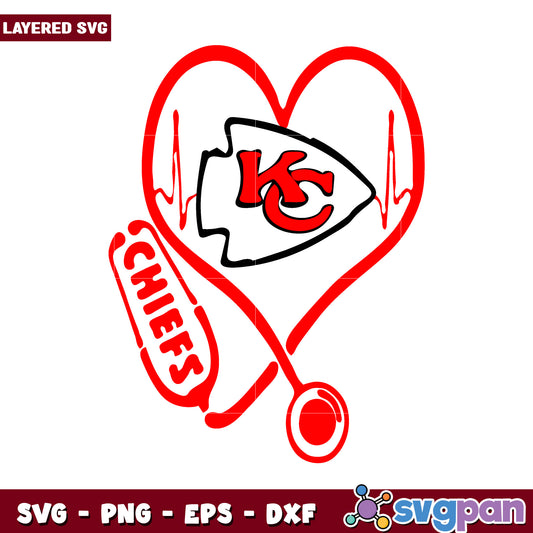 KC Chiefs Heartbeat SVG Design, Perfect for Sports Fans Crafts